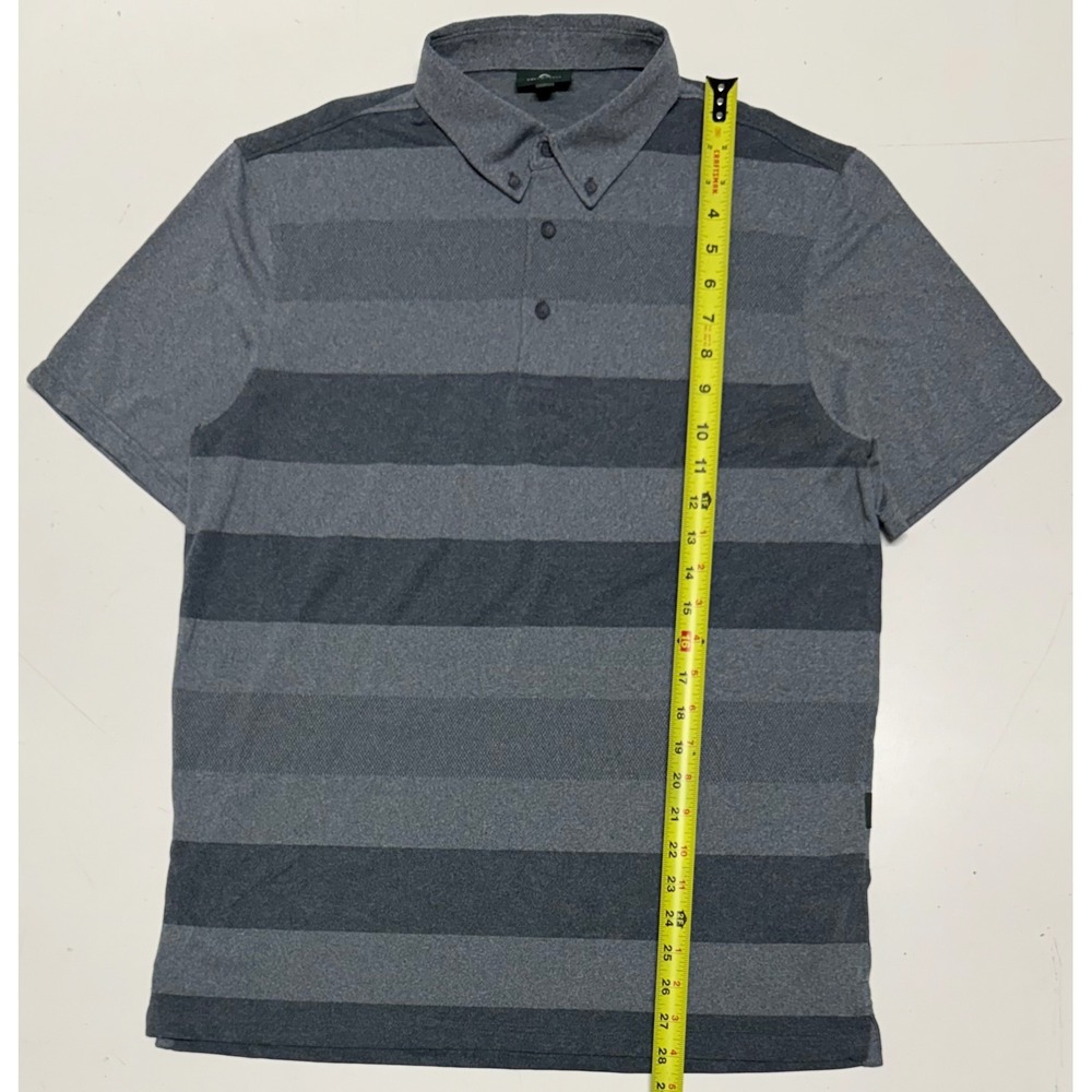 AG Green Label Mens Grey Striped Short‎ Sleeve Polo Shirt Button Down Collar Med
